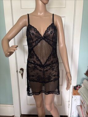 Victoria's Secret Black Lace Sheer Chemise Size L